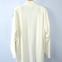 Vintage 80's winter white and gold long cardigan sweater, shoulder pads, size large / medium
