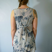 Vintage 90's light blue floral babydoll mini dress, grunge dress, empire waist, size medium