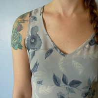 Vintage 90's light blue floral babydoll mini dress, grunge dress, empire waist, size medium