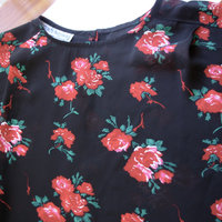 Vintage 80's sheer black top with roses, sheer blouse, size 12 / large