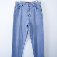 Vintage 90's light blue denim high waisted mom jeans with tapered leg, women's size 16