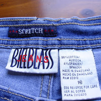 Vintage 90's light blue denim high waisted mom jeans with tapered leg, women's size 16