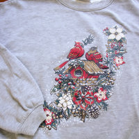 Vintage 90's cute birds Christmas sweatshirt pullover, men's size large