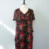 Y2K romantic rose floral silk dress, women's size 1X