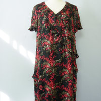 Y2K romantic rose floral silk dress, women's size 1X