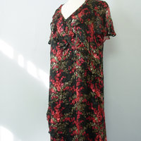 Y2K romantic rose floral silk dress, women's size 1X