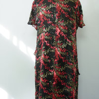 Y2K romantic rose floral silk dress, women's size 1X