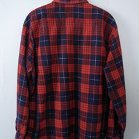 80's red plaid flannel button up shirt, men's XL