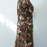 90's brown floral mini dress, women's size medium