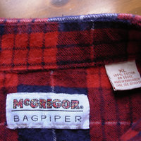80's red plaid flannel button up shirt, men's XL