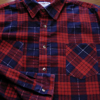 80's red plaid flannel button up shirt, men's XL