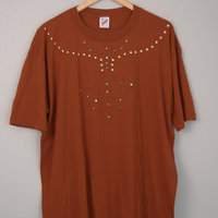 80's rust orange studded and bedazzled tee shirt, size XL