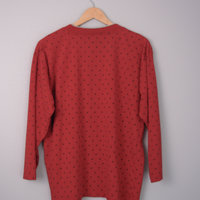 80's red star long sleeved tee shirt with pocket, size large