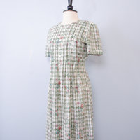 90's floral green plaid dress, women's size medium