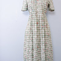 90's floral green plaid dress, women's size medium
