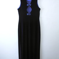 Vintage 90's sleeveless royal blue velvet floor length maxi dress, size medium