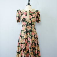 80's floral button up dress, women's size small