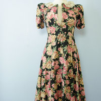 80's floral button up dress, women's size small