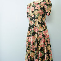 80's floral button up dress, women's size small