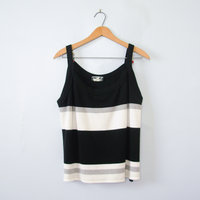 90's black and white striped tank top, women's size 2XL