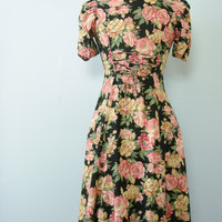 80's floral button up dress, women's size small