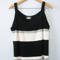 90's black and white striped tank top, women's size 2XL