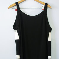 90's black and white striped tank top, women's size 2XL