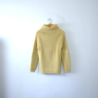 Vintage 60's pale yellow chartreuse Mohair turtleneck sweater, women's size small