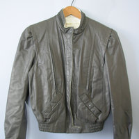 70's grey leather cropped jacket, women's medium / small