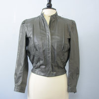 70's grey leather cropped jacket, women's medium / small