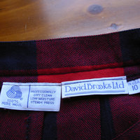 Vintage 80's red and navy plaid pleated wool midi skirt, women's size 10