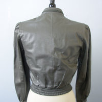 70's grey leather cropped jacket, women's medium / small