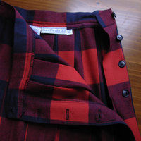 Vintage 80's red and navy plaid pleated wool midi skirt, women's size 10