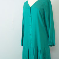 80's teal blue dropped waist pleated dress, women's size medium