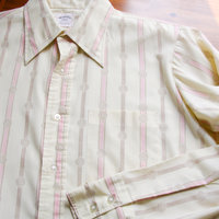 Vintage 70's yellow striped button up shirt with pocket, men's size medium