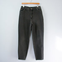 90's high waisted black stretch jeans with tapered leg, women's size 16 / 18
