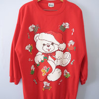 Vintage 80's cute teddy bear christmas sweatshirt, men's small