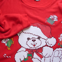 Vintage 80's cute teddy bear christmas sweatshirt, men's small