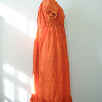 70's ditsy calico red prairie dress, women's size large