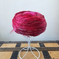 1950 Cecille Lorraine fuchsia pink feather pill box hat