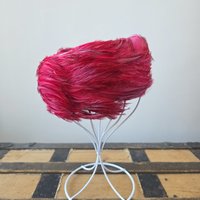 1950 Cecille Lorraine fuchsia pink feather pill box hat