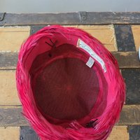 1950 Cecille Lorraine fuchsia pink feather pill box hat