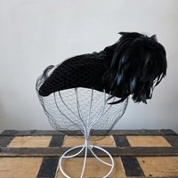 1940 wool and velvet crescent hat with feathers