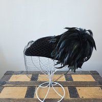1940 wool and velvet crescent hat with feathers