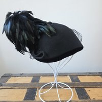 1940 wool and velvet crescent hat with feathers
