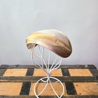 1950 velvet crescent fascinator hat with feather