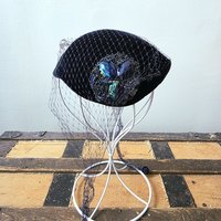 1950 blue velvet crescent fascinator hat