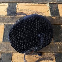 1950 blue velvet crescent fascinator hat