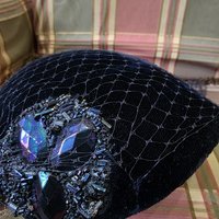 1950 blue velvet crescent fascinator hat