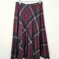 1970 burgundy plaid wool pleated skirt, small